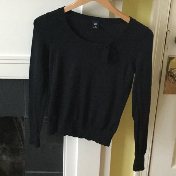 Vintage GAP Y2K Sweater with Bow/Tie Accent Collar Black - Sz Small - Picture 1 of 8